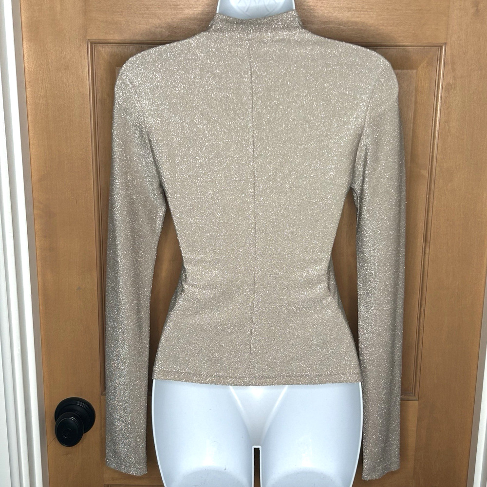Reformation Junie Mock Neck Top Size S Tan Silver Sparkle Party Holiday - Picture 2 of 6